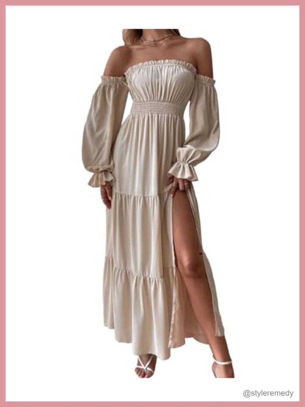 ECDAHICC Off Shoulder Long Sleeve Maxi Dress High Waist Side Split A-Line